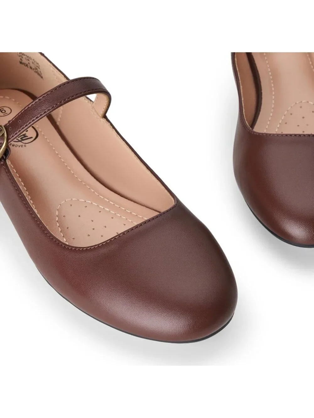 Women's Coffee Ballet Flats Round Toe Comfort Straps Memory Foam Dressy Shoes